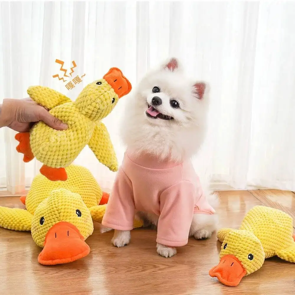 Home pet plush toy dog calming duck companion sleeping duck toys chew toy durable squeaky for puppy pet teeth cleaning chew pet toy